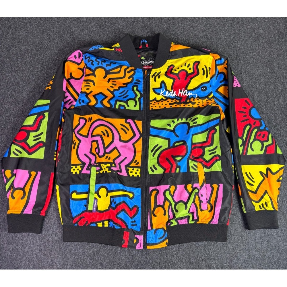 Members Only Keith Haring Art Windbreaker Full Zip Jacket Multicolor Mens Large